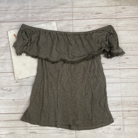 splendid womens xl off shoulder ruffle top olive g - Picture 5 of 5
